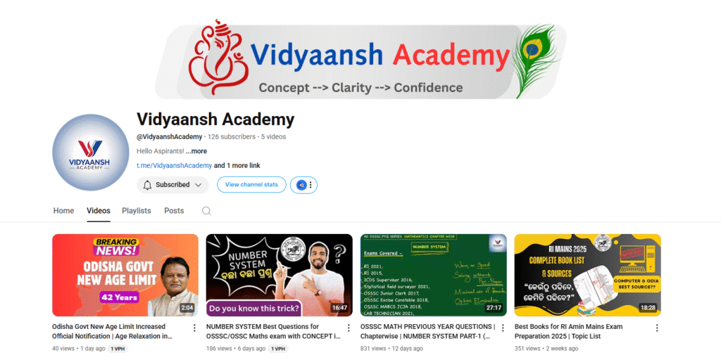VidyaanshAcademy Youtube channel